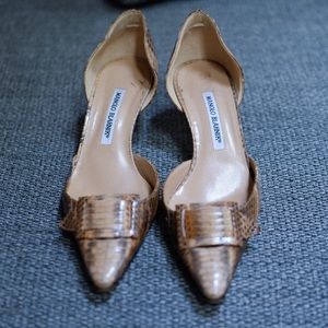 Brown Alligator Manolo Blahnik Kitten Heels Sz 9